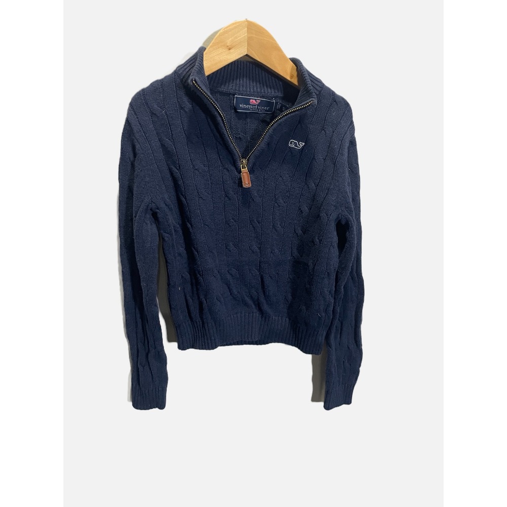 Vineyard Vines Quarter Zip Sweater Kids Size 5 Navy Blue Cable Knit Preppy Class